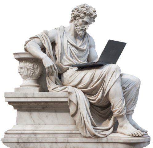 Statue of man with laptop
